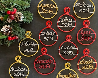 Handcrafted Ornaments, Personalized Christmas Ornament Set, Circle Ornament with Name, Corporate Holiday Gifts