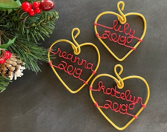 Handmade Heart Ornaments, Personalized Christmas Gifts, Family Holiday Gifts, Tradition Ornaments, Handmade Christmas Decorations