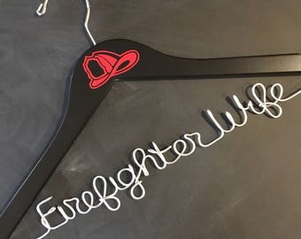 Firefighter Wife Hanger, Wedding Hanger, Bridal Hanger, Bride Hanger, Hanger for Wedding Dress, Firefighter Wedding, Personalized Hanger