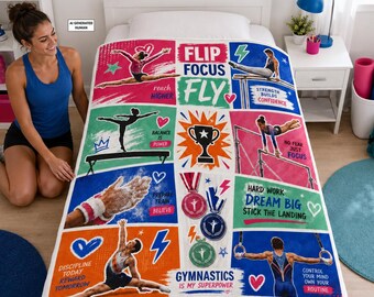 Gymnastics Blanket, Motivational Sports Collage Velveteen Plush Throw, Gymnast Gift, Inspirational Athlete Bedroom Decor