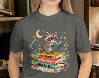 Raccoon Reading Shirt, Stay Weird Book Lover Tee, Cozy Reader Apparel