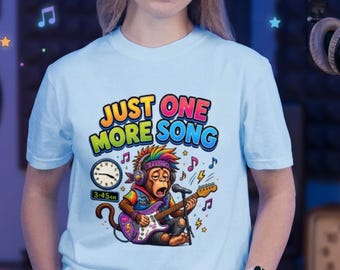 Just One More Song Guitar Monkey Shirt, Late Night Music Humor Tee