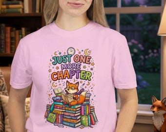 Book Lover Shirt, Cozy Fox Reading Tee, Just One More Chapter, Bibliophile Gift