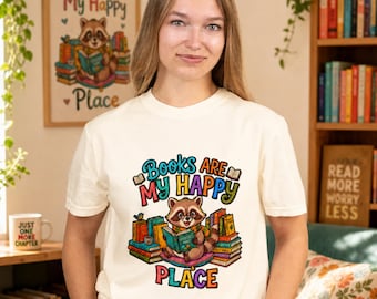 Book Lover Shirt, Reading Raccoon Graphic Comfort Colors Tee, Bibliophile Bookworm Librarian Birthday Gift