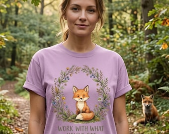 Woodland Fox Graphic Tee, Encouraging Quote Shirt, Floral Wreath Animal Top, Comfort Colors Shirt