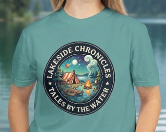 Lakeside Chronicles Camping Tee, Nature Lover Graphic Shirt, Outdoor Retreat T-Shirt
