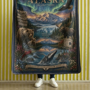 Alaska Wildlife Blanket, Northern Lights Velveteen Plush Throw, Cruise Gift, Travel Souvenir image 7