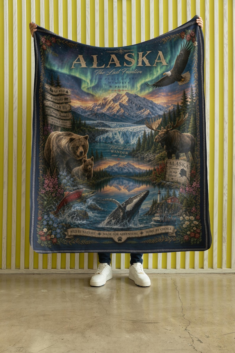 Alaska Wildlife Blanket, Northern Lights Velveteen Plush Throw, Cruise Gift, Travel Souvenir image 7