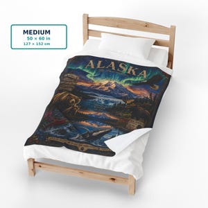 Alaska Wildlife Blanket, Northern Lights Velveteen Plush Throw, Cruise Gift, Travel Souvenir image 11