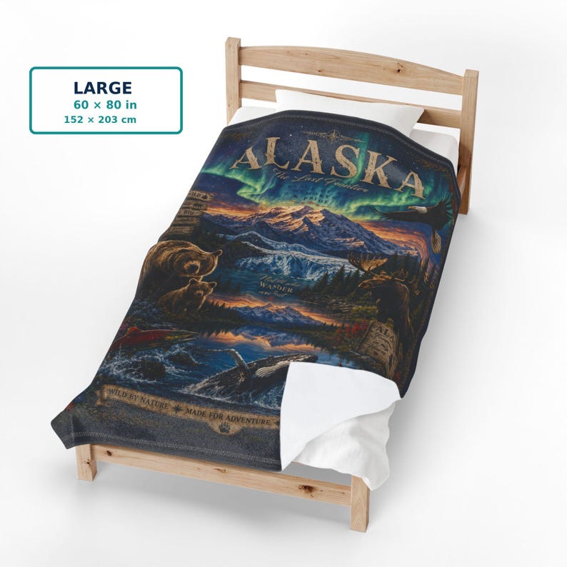 Alaska Wildlife Blanket, Northern Lights Velveteen Plush Throw, Cruise Gift, Travel Souvenir image 12