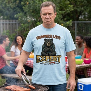 Shirt chagrijnig beer, grappig chagrijnig shirt, chagrijnig niveau expert tee, shirt sarcastische humor, shirt grappig papa, shirt BBQ papa