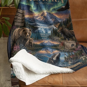 Alaska Wildlife Blanket, Northern Lights Velveteen Plush Throw, Cruise Gift, Travel Souvenir image 5