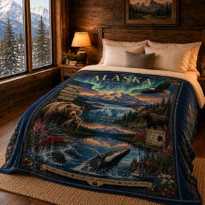 Alaska Wildlife Blanket, Northern Lights Velveteen Plush Throw, Cruise Gift, Travel Souvenir image 3