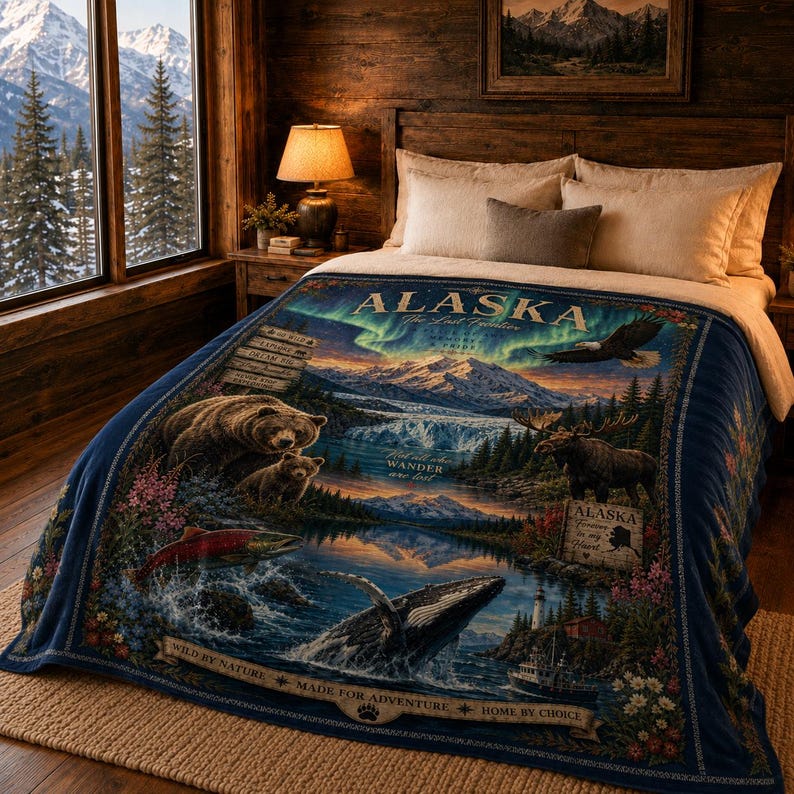 Alaska Wildlife Blanket, Northern Lights Velveteen Plush Throw, Cruise Gift, Travel Souvenir image 3