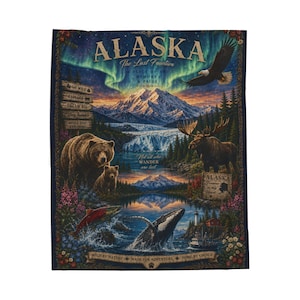 Alaska Wildlife Blanket, Northern Lights Velveteen Plush Throw, Cruise Gift, Travel Souvenir image 8