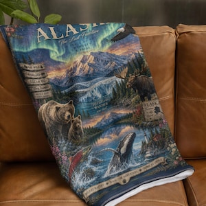 Alaska Wildlife Blanket, Northern Lights Velveteen Plush Throw, Cruise Gift, Travel Souvenir image 4