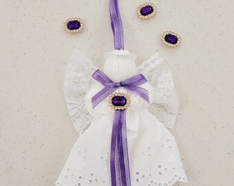 February Birthstone, Amethyst, Lace and Yarn Angel Ornament