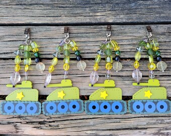 Military Tanks Tablecloth Weights, Set of 4, Drapery Dangles, Army Decorations