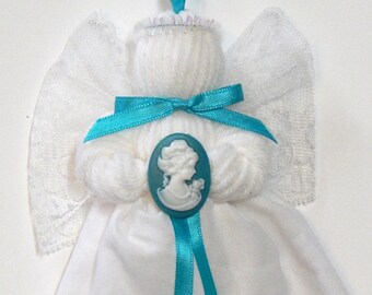 Victorian Cameo in Turquoise - Lace and Yarn Angel Ornament