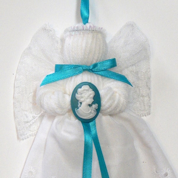 Victorian Cameo in Turquoise - Lace and Yarn Angel Ornament