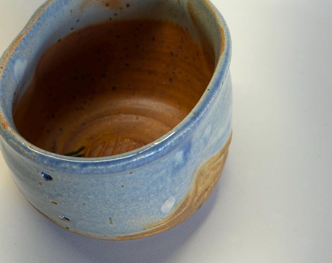 Featured listing image: Herb Stripper -Blue Celedon over Orange- Yellow Glaze on White Clay body