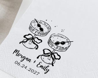 Personalized Wedding Cocktail Napkins for Engagement, Custom Bridal Shower Decor