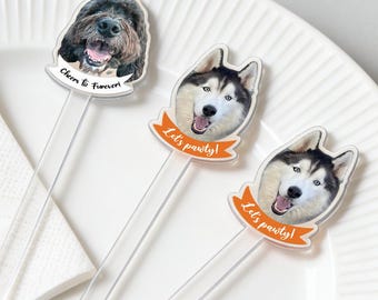 Personalized Acrylic Pet Wedding Swizzle Sticks,Custom Pet Portrait Drink Stirrers,Pet Lover Wedding Favors