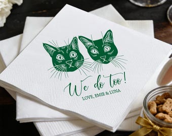 Custom Pet Portrait Wedding Napkins, Personalized Party Decor,Hand-Drawn Dog & Cat,Bridal Shower Decor