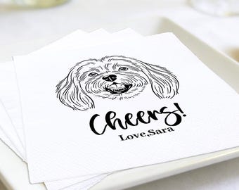 Custom Pet Portrait wedding Napkins | Personalized Dog Cat Face Party Napkins | Cocktail Napkins