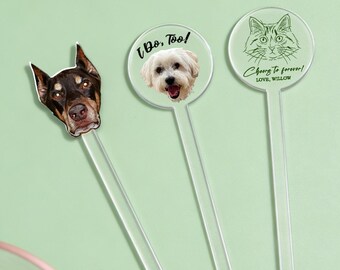 Anpassade omrörare för husdjursporträtt, cocktaildekorationer i akryl, hund-/kattporträtt, omrörarpinnar för husdjursfest, present till husdjursälskare