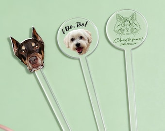Custom Pet Portrait Drink Stirrers, Acrylic Cocktail Decor,Dog/Cat Portrait,Pet Party Stir Sticks,Pet Lover Gift