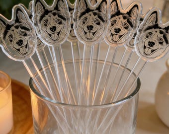 Custom Pet Portrait Swizzle Sticks, Acrylic Wedding Drink Stirrers