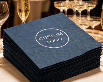 Serviettes noires en métal doré et argenté personnalisées|Serviettes de table pour mariage personnalisées|Serviettes de table pour réception|Serviettes à cocktail logo|Serviettes modernes de luxe