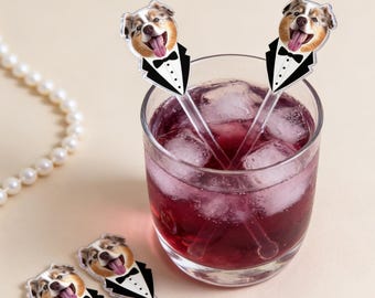 Personalized Pet Portrait Stirrers | Custom Hand-Drawn Fur Baby Swizzle Sticks | Pet Themed Party Stirrers | Wedding Brunch Birthday Bash
