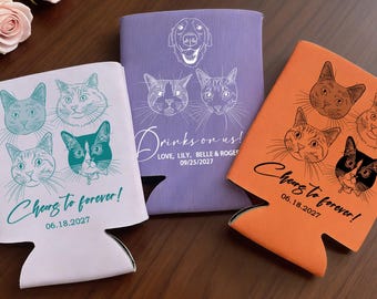 Customized Can Cooler - Personalized Pet Illustrations, Wedding Can Coolers, Your unique custom-made souvenir!