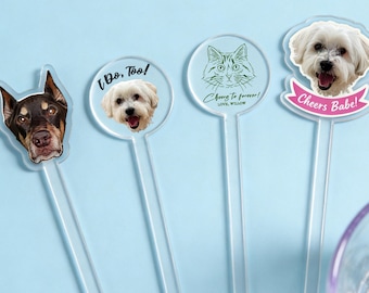 Custom Pet Portrait Drink Stirrers,Personalized Multi-Pet Drink Sticks: Acrylic Wedding Cocktail Decor | Bridal Shower | Birthday Party