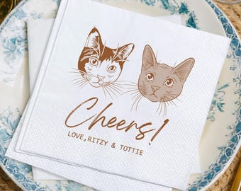 Custom Pet Portrait Dinner Cocktail Napkins|Personalized Cat Dog Face wedding Napkins | Baby Shower Wedding Reception Pet Party