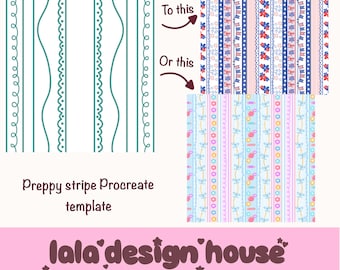 Preppy Stripe Template for Procreate PNG | Editable stripped pattern | Clipart Layout Guide | Digital Design Tool for Artists