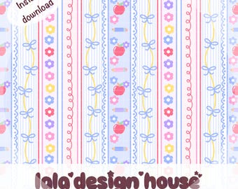 Preppy school seamless pattern, Back to school Stripes digital download