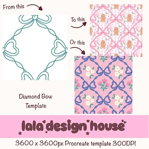 2 Diamond Bow Seamless Pattern Templates for Procreate, Coquette Bow Tile Guide, Editable frame patterns,  Clipart Layout Guide, Design tool