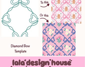 2 Diamond Bow Seamless Pattern Templates for Procreate, Coquette Bow Tile Guide, Editable frame patterns,  Clipart Layout Guide, Design tool