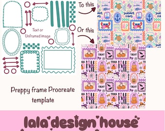 Preppy Frame Template for Procreate PNG | 2 Editable frame patterns | Clipart Layout Guide | Digital Design Tool for Artists