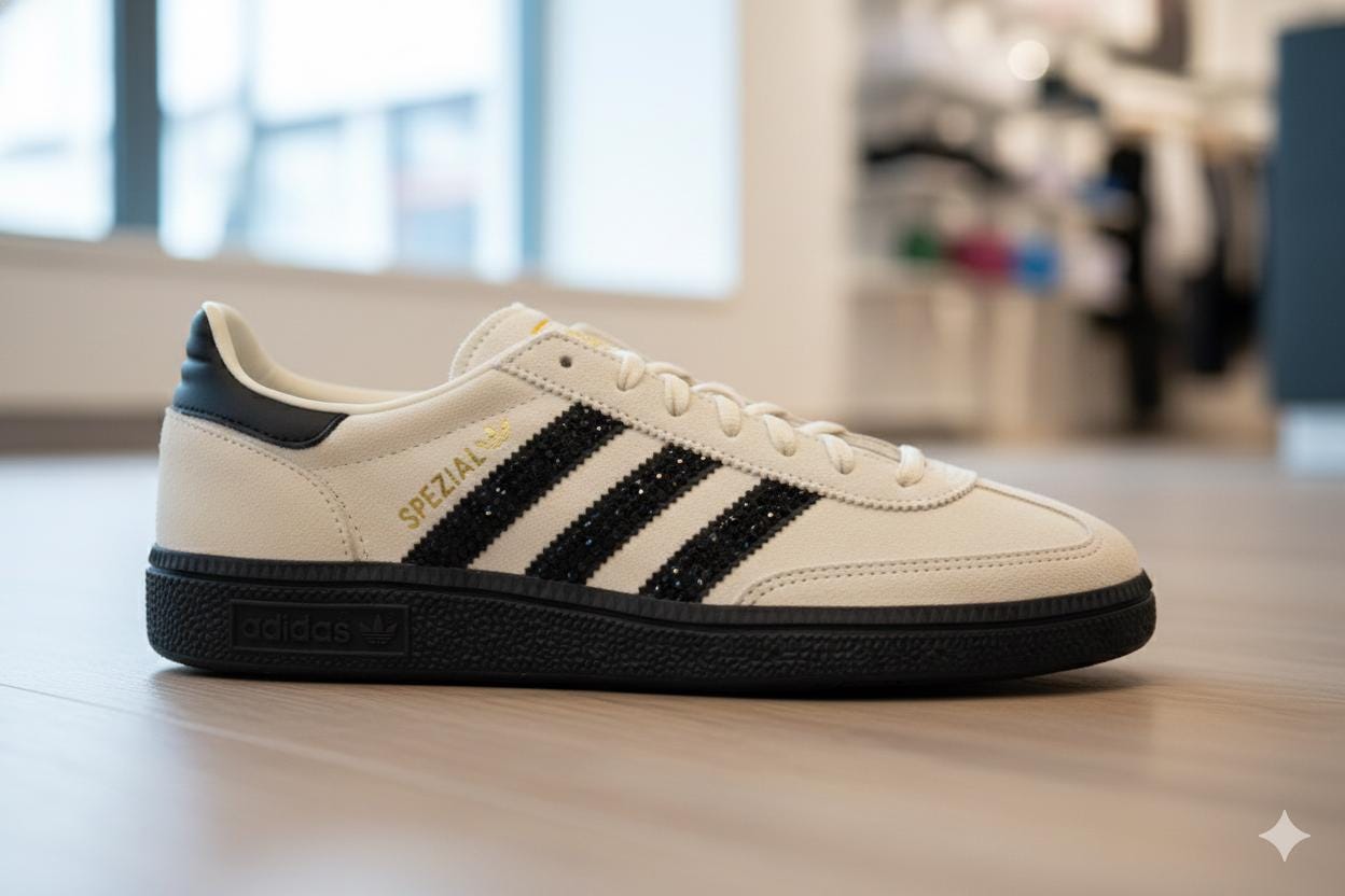 adidas gazelle silver green womens ADIDAS ORIGINALS BY WALES BONNER Collaboration FW25 KARINTHA SEQUIN / DARK  BROWN