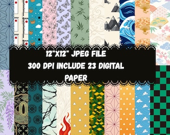Anime Style Digital Paper | Japanese Pattern Backgrounds | Manga Inspired Printable Paper | High Resolution JPG Bundle
