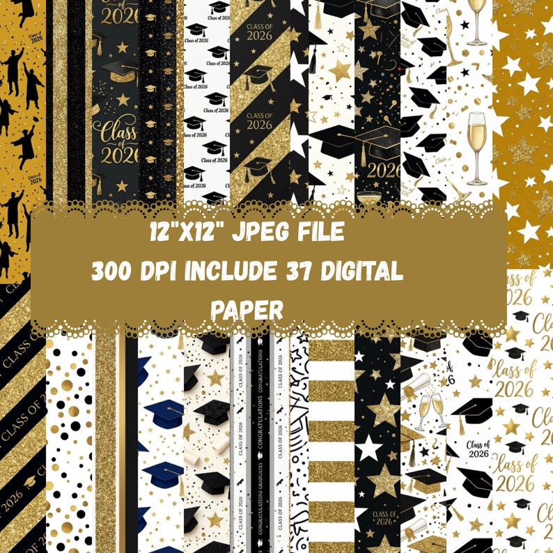 Graduation Paper Pattern Graduation 2026 Digital Paper Pack | 12x12 Inch JPG Backgrounds ...