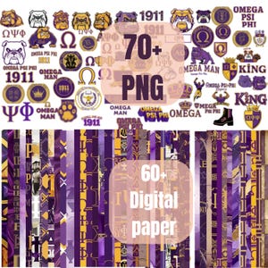 Omega Psi Phi Inspired Digital Paper Pack 60+ & Clipart | Que Fraternity Colors | Divine 9 Backgrounds PNG Instant Download Printable Files