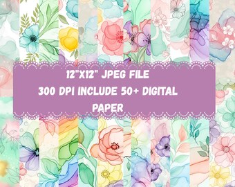 Alcohol Ink Watercolor Spring Digital Paper Pack | Abstract Floral Patterns | Pastel Scrapbook Paper 12x12 | Spring Backgrounds