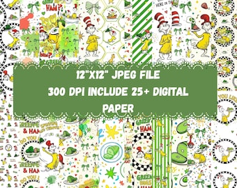 Green Eggs and Ham Digital Paper Pack | Green Pattern Paper | Kids Scrapbook Paper | Inspired | Printable Craft Paper | Instant Download