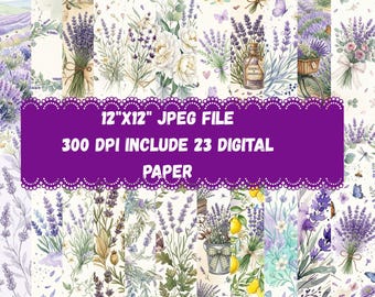 Lavender Dreams Digital Paper Pack, Purple Floral Backgrounds, Watercolor Lavender Patterns, Printable Scrapbook Paper JPG