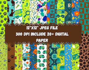 Doo & Friends Digital Paper Pack | Cute Cartoon Pattern Backgrounds | Colorful Scrapbook Papers for DIY Crafts Printable Set